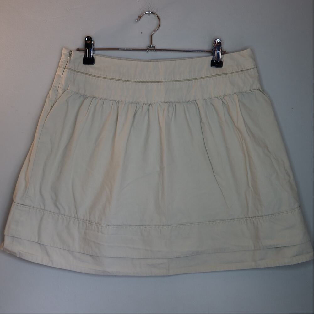 American Eagle Khaki Tan Mini Skirt Striped Trim Elastic Waist Size 2